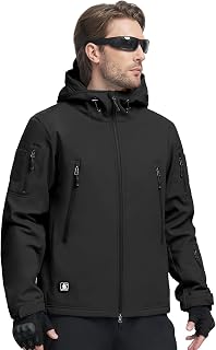 FREE SOLDIER Men's Military Softshell Jackets Outdoor Fleece Lining Windproof Waterproof Hooded Tactical Jackets Warm Multi Pockets for Hunting Hiking
