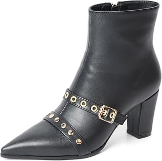 MEOTINA Oro Tacchi Alti per le Donne Tacco Gattino Punta Punta Corta Stivaletti Da Donna Fibbia Tacco Alto Caviglia Metallica Scarpe, Nero a punta, 37 EU