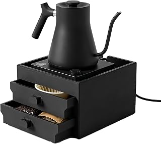 HOMFIXPRO Coffee Brewer Organizer for Fellow Stagg Kettle,Two-tier design | with elevated kettle platform and pull-out storage drawer,Elevated Pour Over Coffee Maker Holder for Beans,Tea & Accessories