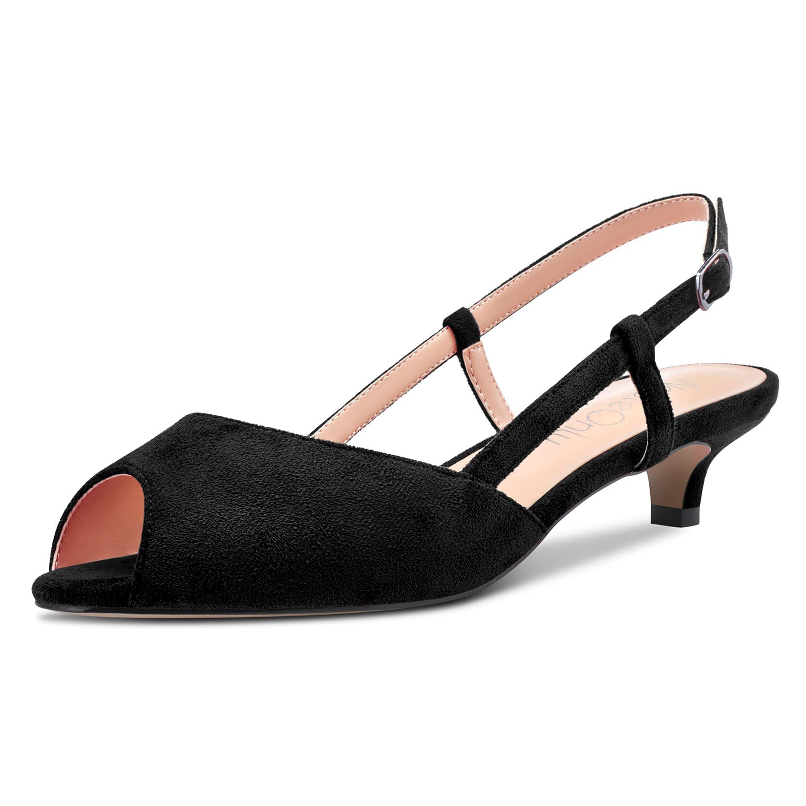 NobleOnly Women Needle Low Kitten Heel Open Toe Slingback Sandals Slip-on Sexy W