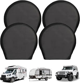 Tire Covers (4 Pack),Tire Wheel Protector for Truck,SUV,Trailer,Camper,RV, Motorhome 420D Oxford Wheel Covers Waterproof Oxford Sun UV Tires Protector Fit 24" to 32" Tire Diameter - Black (27-29 Inch)