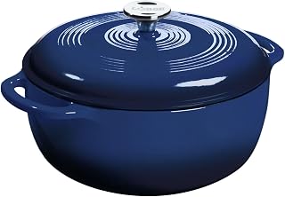 Lodge Essential Enamel Cast Iron Dutch Oven, 6 Quart, Indigo | Ideal for Bread Baking, Braising, Marinating & Slow Cooking, Features Moisture-Sealing Lid & Dual Handles