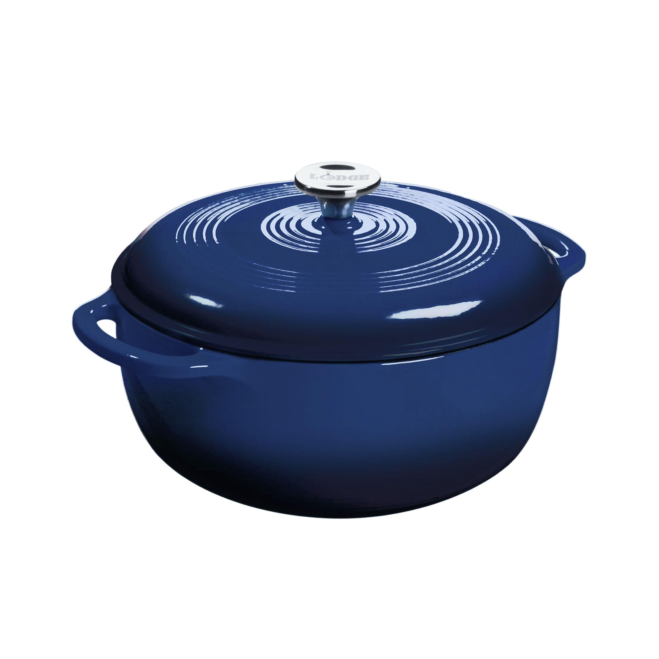 Lodge Essential Enamel Cast Iron Dutch Oven, 6 Quart, Indigo | Ideal for Bread B