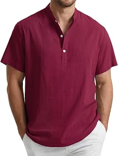 Enlision Men's Linen Shirt Short Sleeve Summer Casual Shirts for Men Mao Collar Ibicenca Button T Shirt Cotton Solid Color Clothing S-4XL