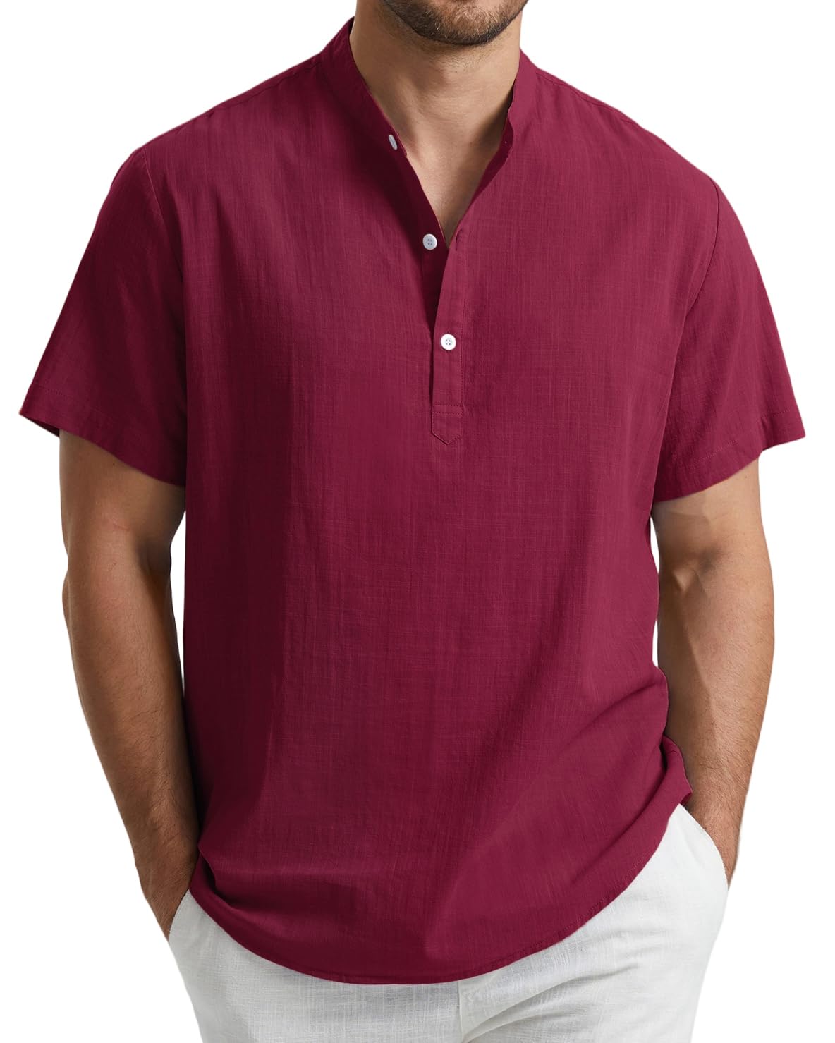 Enlision Men's Linen Shirt Short Sleeve Summer Casual Shirts for Men Mao Collar 