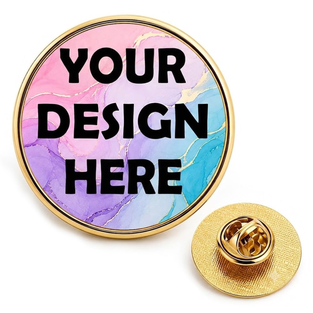 Personalised Photo Badge, Gold Metal Lapel Pin, Custom Image, 2 cm