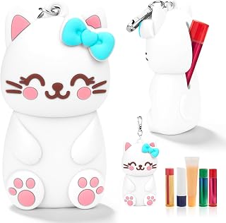 Chapstick Holder Key Chain Cute Cartoon Design Lip Balm Holder Keychain Storage Bag Silicone Lip Gloss Holder Case