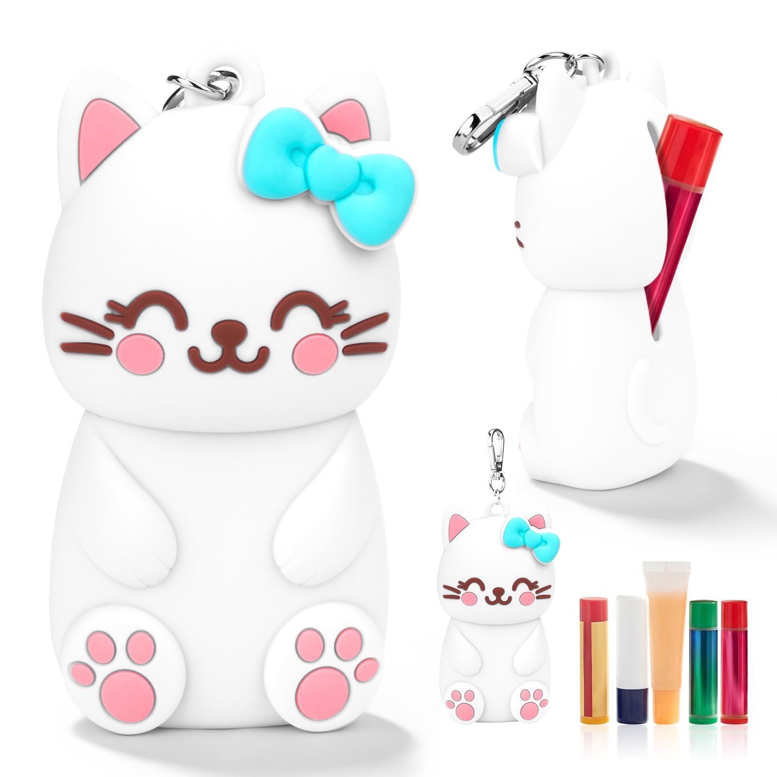Chapstick Holder Key Chain Cute Cartoon Design Lip Balm Holder Keychain Storage 