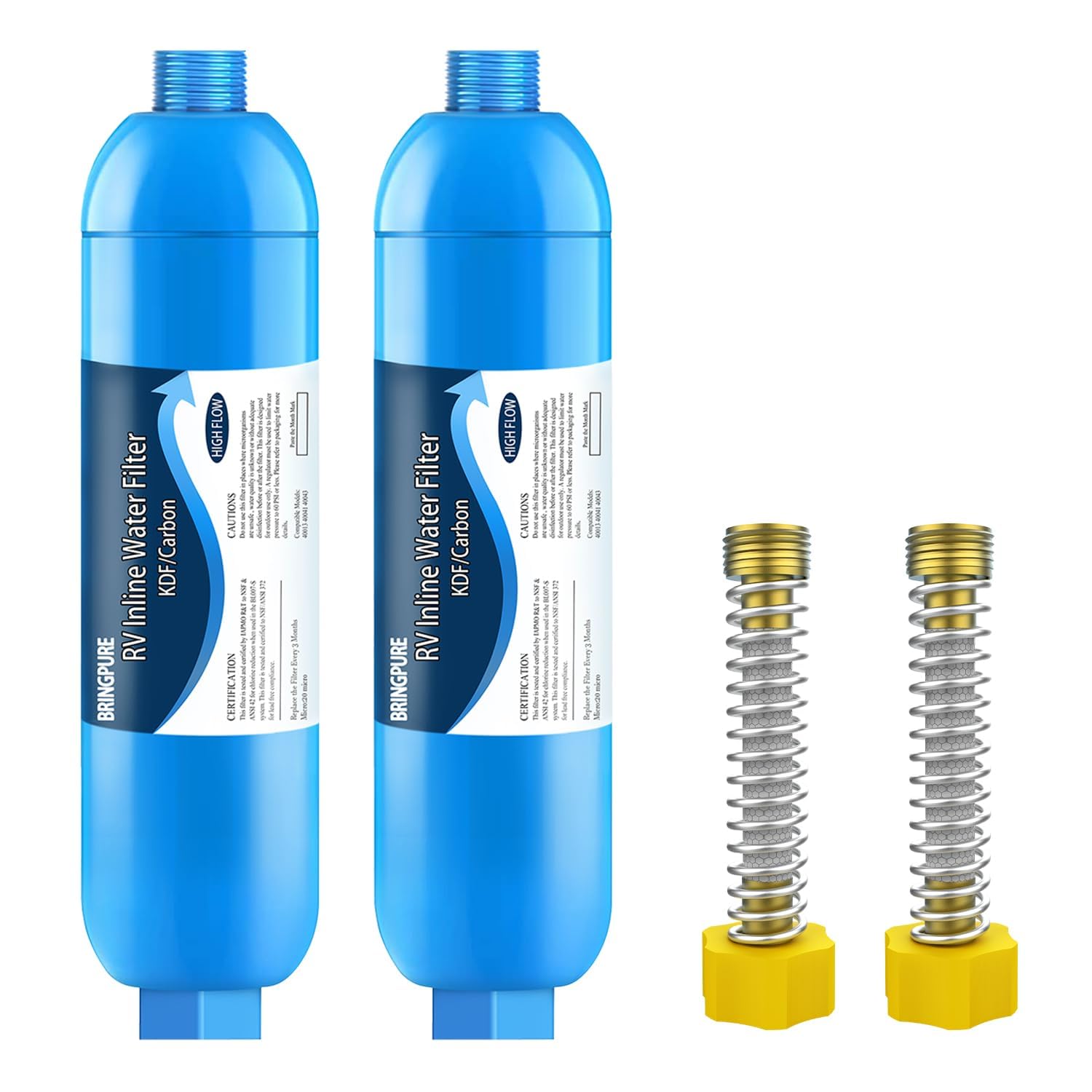 RV Inline Water Filter with Flexible Hose Protector, Certified by NSF to Reduce 