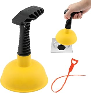 Sink Plunger with Drain Clog Remover, Mini Plunger for Sink Drain | Compact Manual Plunger & Flexible Drain Snakes, Hand Sink Plunger for Unclogging Bathroom, Shower and Bathtub Drains