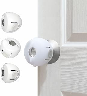 Heart of Tafiti Child Proof Door Knob Covers, 4-Pack, White - Baby Safety Door Knob Covers for Toddlers, Snap-in Design for Easy Install, Durable & Non Toxic, Fits Standard Round Knobs