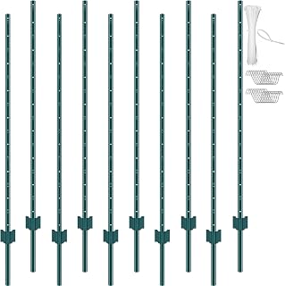 VEVOR 5 Feet, 10 Pack T-Post Heavy Duty Metal Fence Posts with 30 Zip Ties & 20 Clips, Sturdy Steel Fence Stakes for Garden Yard, Lawn, Farms and Outdoor Wire Fencing, Green