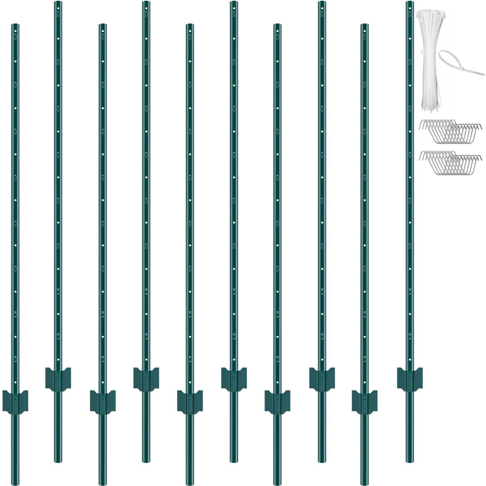 VEVOR 5 Feet, 10 Pack T-Post Heavy Duty Metal Fence Posts with 30 Zip Ties & 20 
