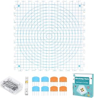 Yarniss Blocking Mats for Knitting & Crochet with 50 T Pins, 12.6" x 12.6" | Extra Thick Knitting Interlocking Blocking Mats with Grid & Circle Lines, Blue