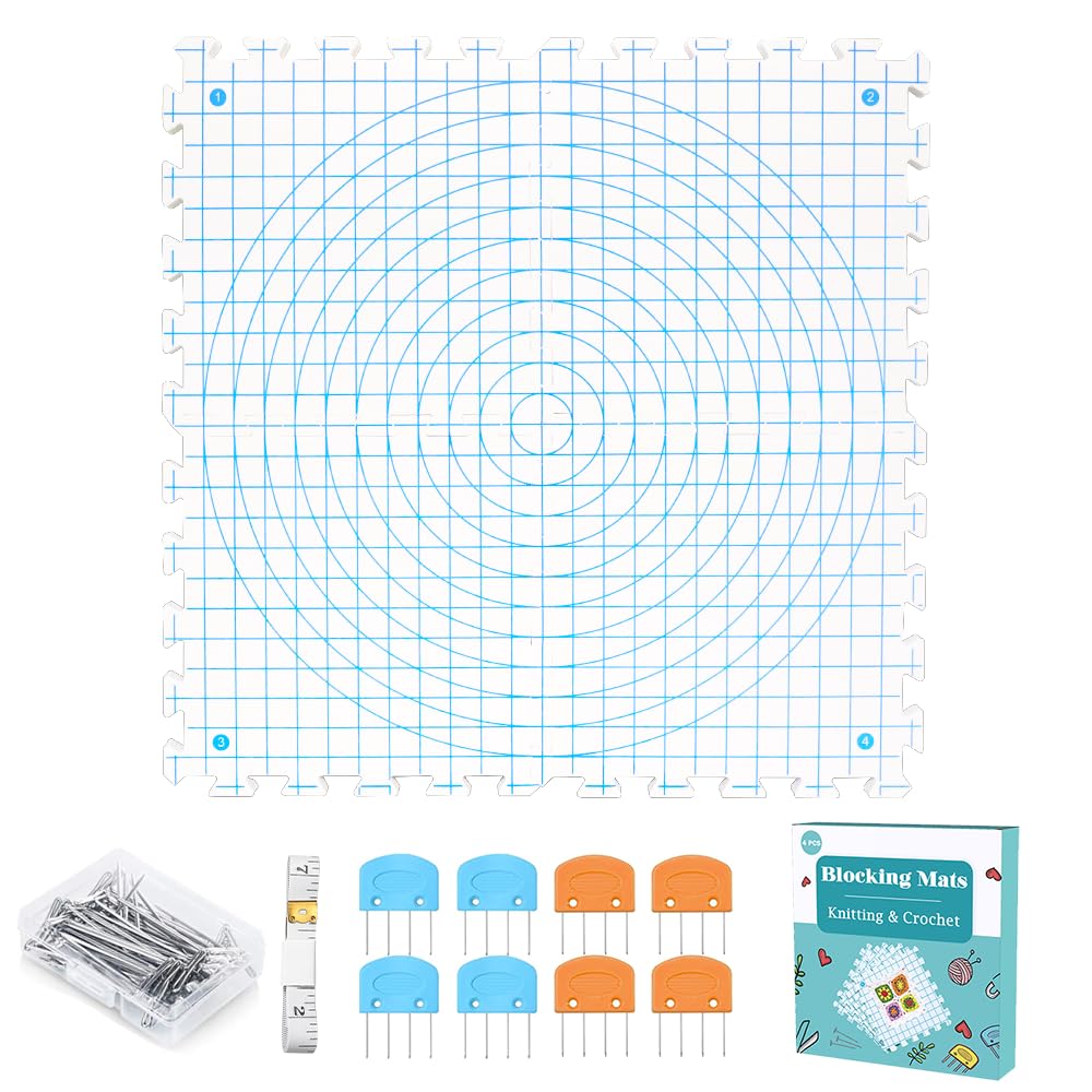Yarniss Blocking Mats for Knitting & Crochet with 50 T Pins, 12.6" x 12.6" | Ext