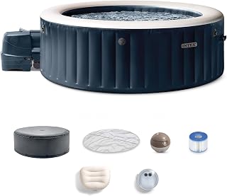INTEX PureSpa 6 Person Inflatable Hot Tub with Energy-Efficient Spa Cover | 28431EH Bubble Massage: Saltwater System Compatible (Cell Not Included), 85in x 28in - 2 Headrests & LED Light Included