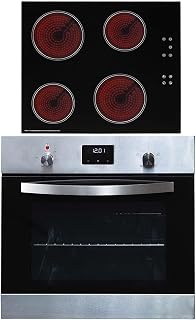 SIA SO114SS 60cm Stainless Steel Digital Electric Single Fan Oven & CERH60BL 4 Zone Ceramic Hob With Child Lock