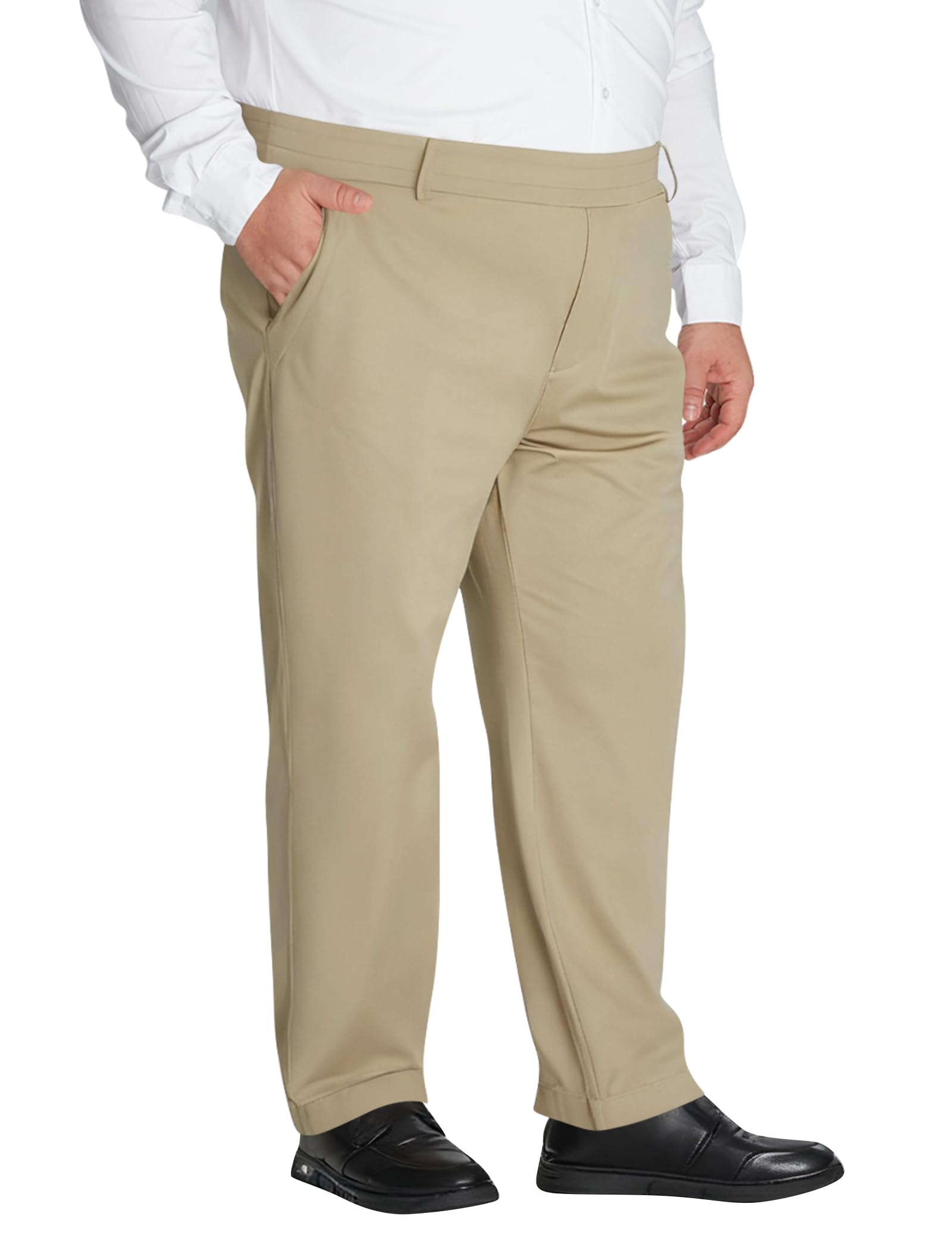 Idtswch Mens Big and Tall Full Elastic Waist Pants Stretch Slacks Casual with Zi