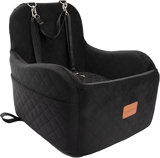 Lealchum Dog Booster Car Seat for Small/Medium Dogs,Puppy Portable Seat for Car with Elevated Cushion,Fully Detachable and Washable Pet Seat with Storage Pockets,Easy to Install (Black, Medium)