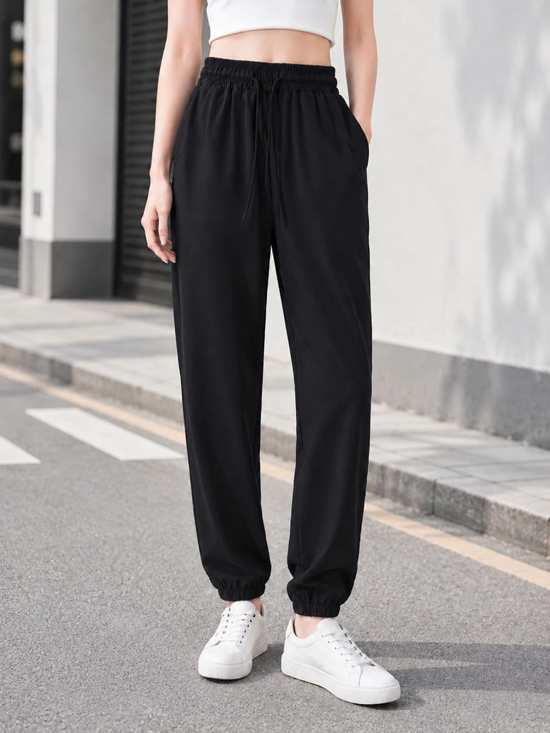 Women Sports Pants with Pockets Drawstring Waist Sweatpants Gym Running Casual S