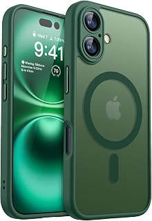 CANSHN Magnetic for iPhone 16 Plus Case, Upgraded [Full Camera Protection] [Compatible with Magsafe] [Translucent Matte] Shockproof Protective Phone Case for iPhone 16 Plus 6.7" - Deep Green