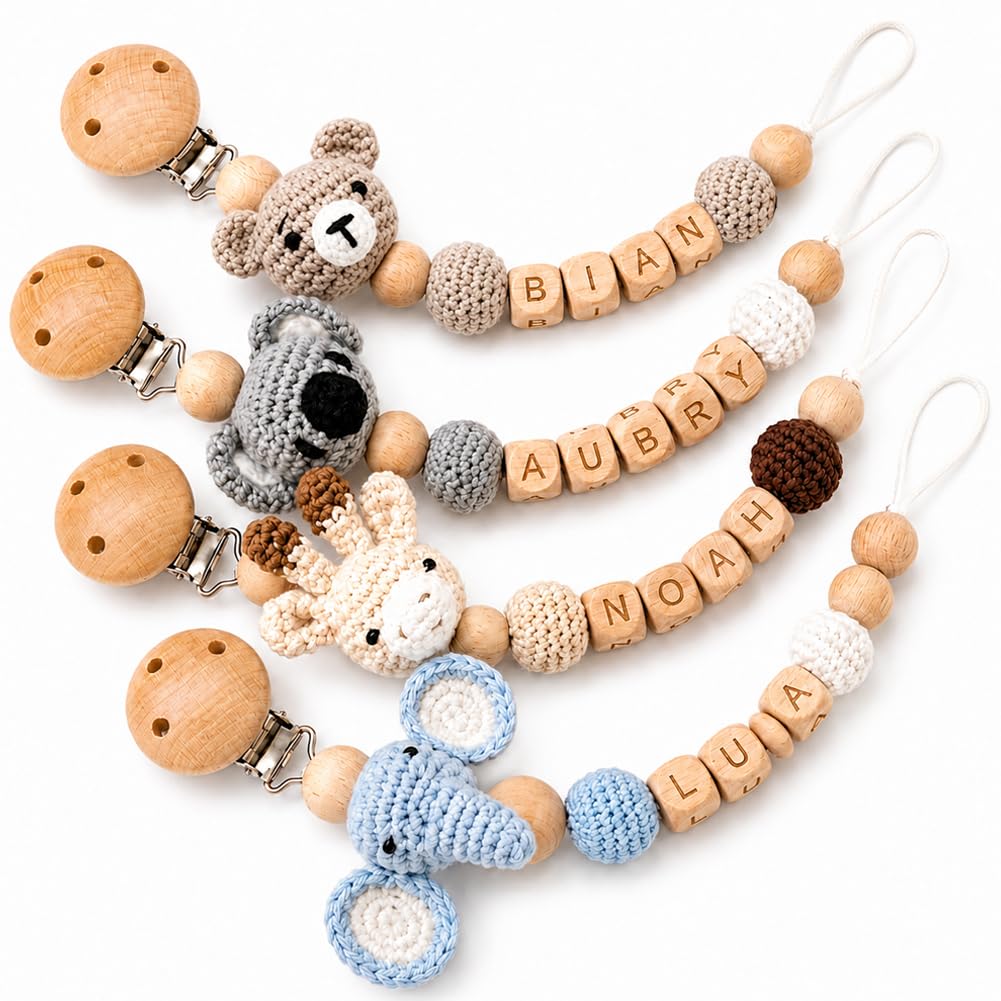Personalized Crochet Animal Pacifier Clip with Name,Handmade Crochet Animal Acce