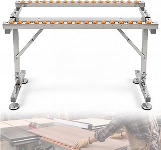 660 LBS Adjustable Roller Stand, 24-36.6 in, Double-Row Stainless Steel | 39.4 in Long Folding Conveyor Support for Table Saw Outfeed, Panel Cutting, Woodworking, Workshops and Material Handling