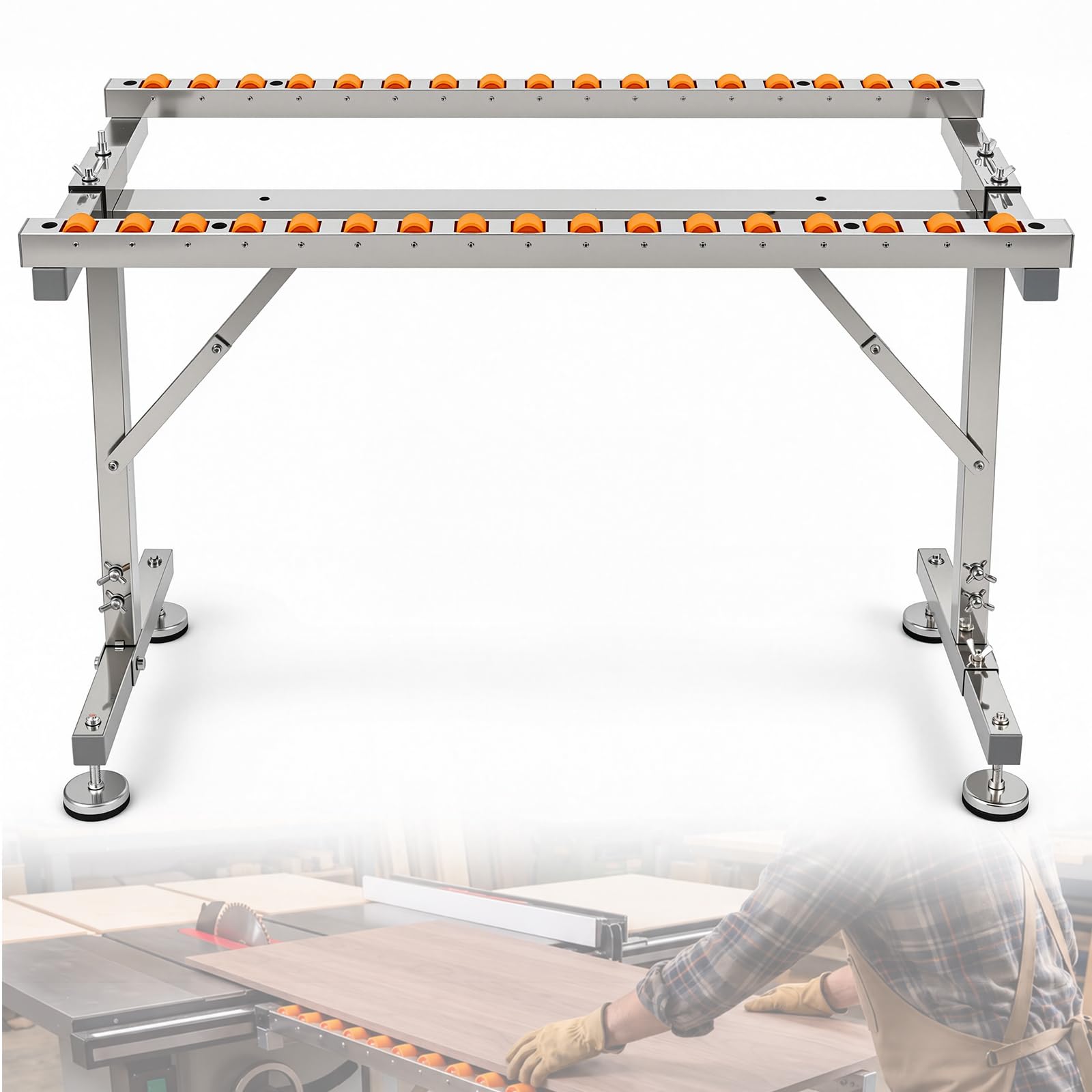 660 LBS Adjustable Roller Stand, 24-36.6 in, Double-Row Stainless Steel | 39.4 i