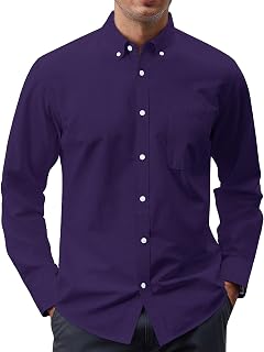 J.VER Men's Oxford Shirt Solid Casual Button Down Collar Shirts Long Sleeve Dress Shirts with Pocket