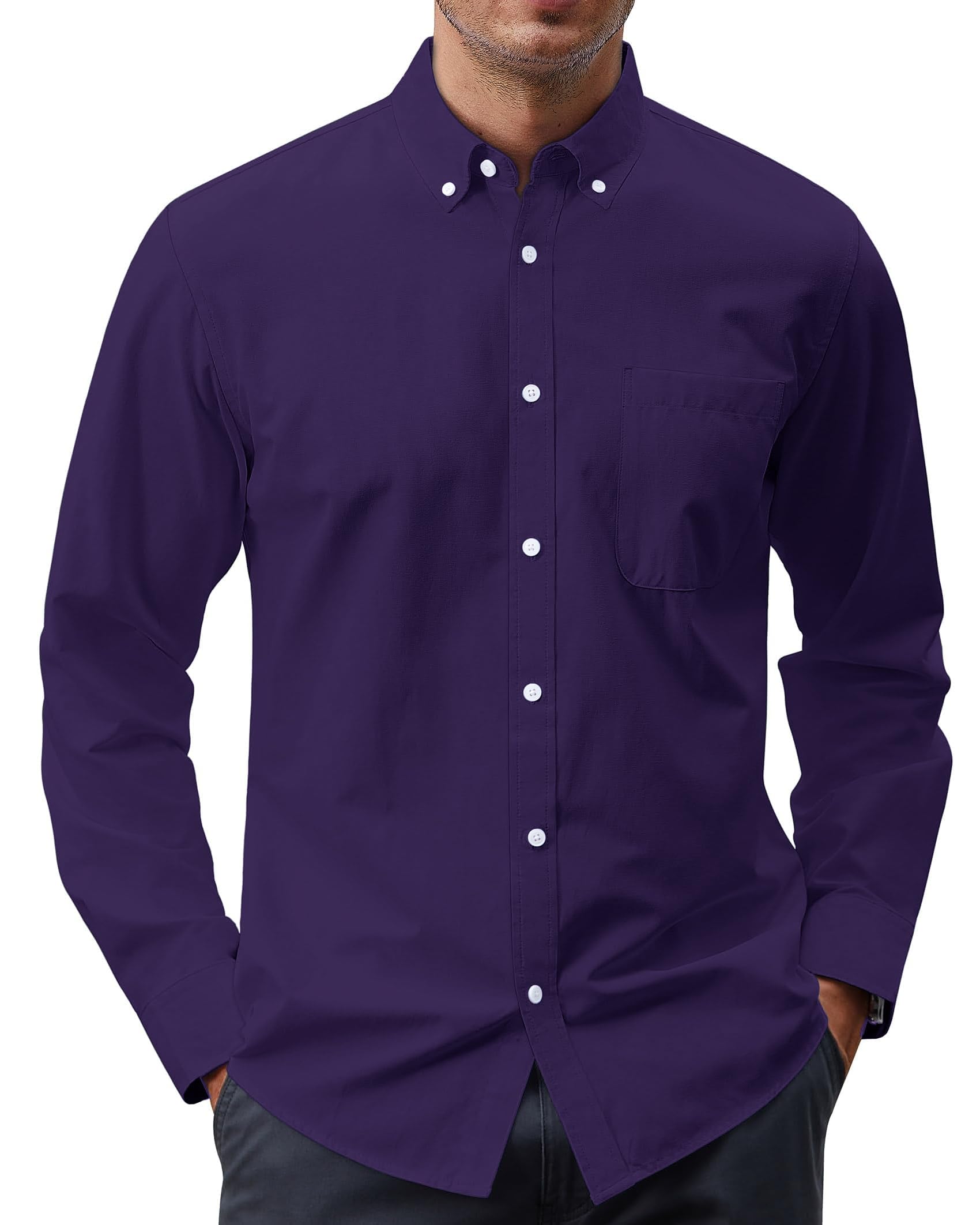 J.VER Men's Oxford Shirt Solid Casual Button Down Collar Shirts Long Sleeve Dres