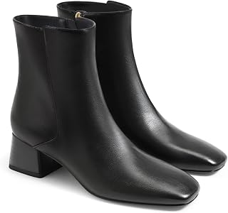 Coutgo Botines gruesos para mujer, tacón bajo, punta cuadrada, cremallera