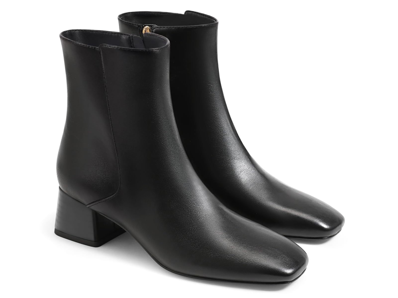 Coutgo Botines gruesos para mujer, tacón bajo, punta cuadrada, cremallera