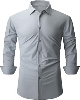 SAMERM Mens Dress Shirt Stretch Wrinkle Free Casual Button Down Shirts