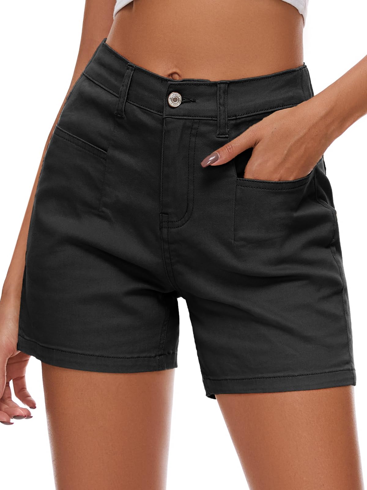 Rasutina Women Stretchy Jean Shorts High Waisted Denim Shorts for Women Chino Ca