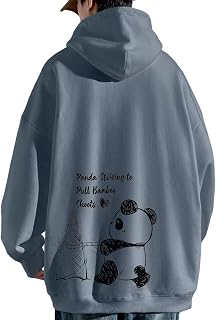 Bligo Men's Hoodie, L-5XL, Sweatshirt, Autumn Clothing, Long Sleeve, Round Neck, With Pockets, Large Size, Panda Pattern, Loose, Plain, Stylish, Pullover, Casual, Back Print, Simple, Popular, Soft