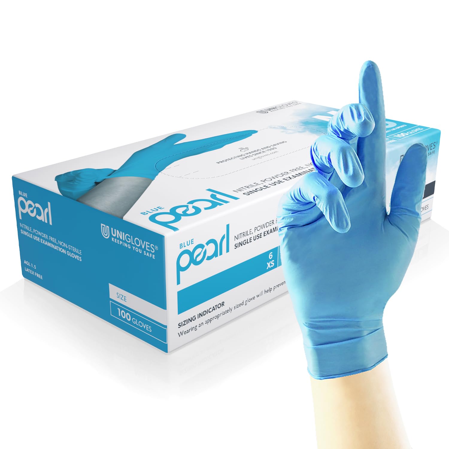 Unigloves Blue Pearl Nitrile Examination Gloves | Multipurpose, Powder Free and 