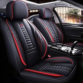 for Nissan Sentra Seat Covers 2007-2026, Full Coverage Customized Car Seat Covers, Premium Leather Waterproof Stain-Resistant Easy to Install (Standard 5 Seats, Black&Red)