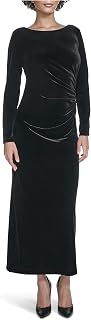 Calvin Klein Women's Long Sleeve Round Neck Velvet Straight Maxi Dress