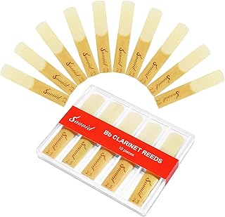 Sovvid 10 Pack Bb Clarinet Reeds with Plastic Box, Strength 2.5 Reeds for Clarinet, Thinner Reed Tip & Unfiled Cut for Easy of Play, Traditional Reeds for Clarinet Beginner and Player