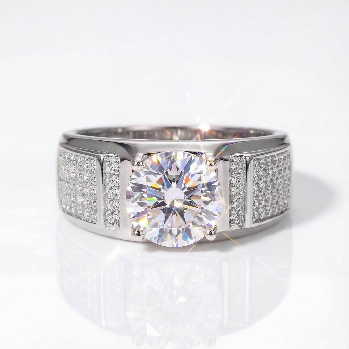 1pc Moissanite 925 Silver Ring Silver 1ct Classic Mens Ring Mens Engagement Wedd