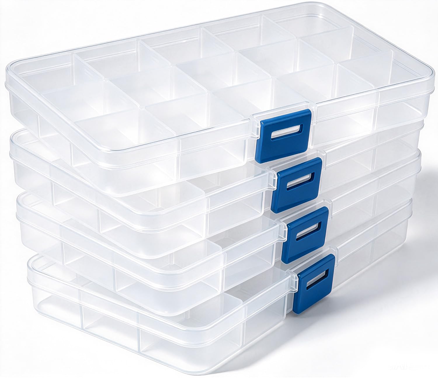 Eiito Bead Organizer, 15 Grids, Small Plastic Clear Box, 4 Pack | Adjustable Div