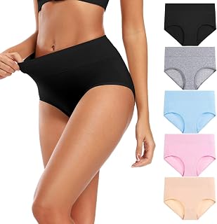 5 Pack Women's Cotton High Waisted Full Coverage Moisture Wicking Panties Regular Plus Size