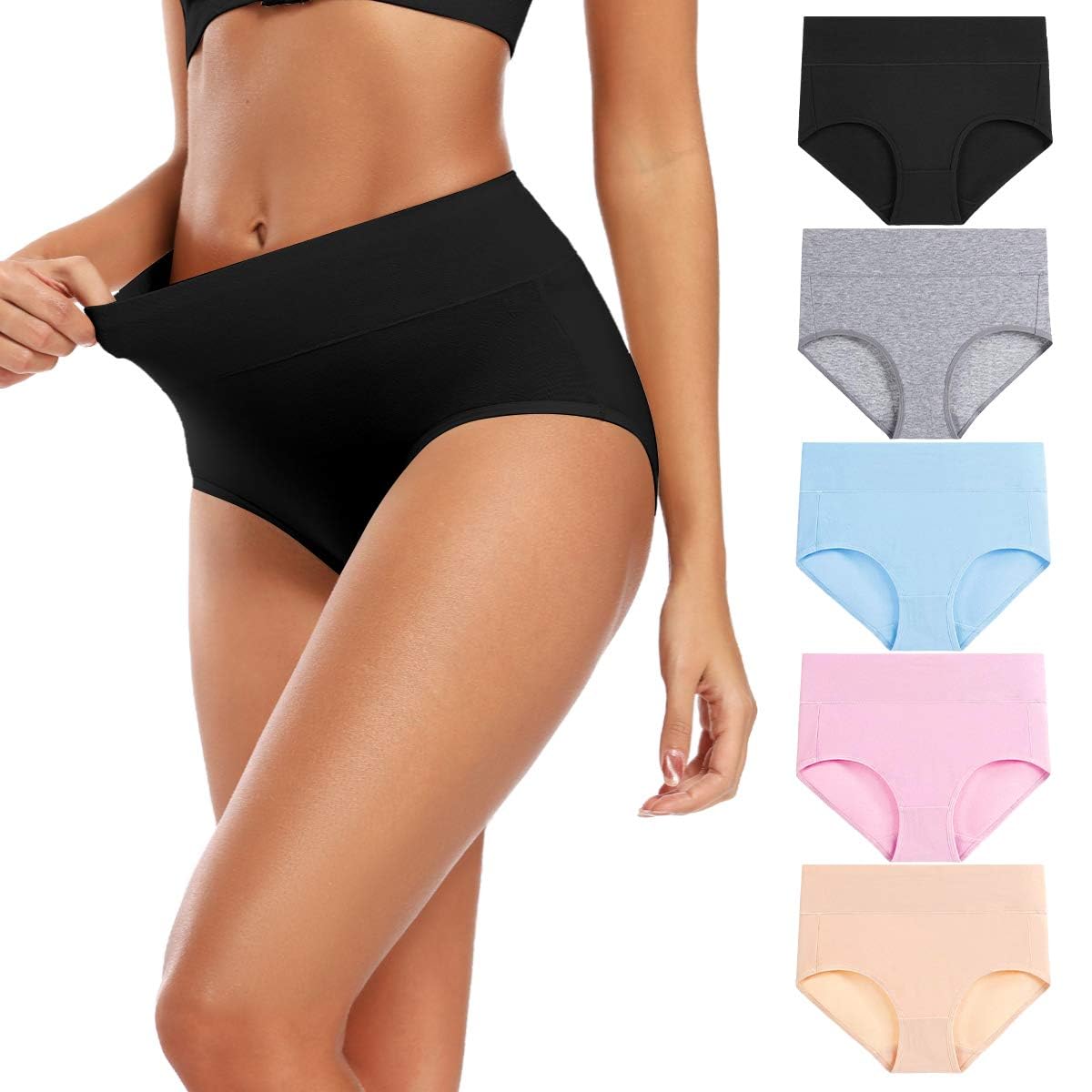 5 Pack Women's Cotton High Waisted Full Coverage Moisture Wicking Panties Regula