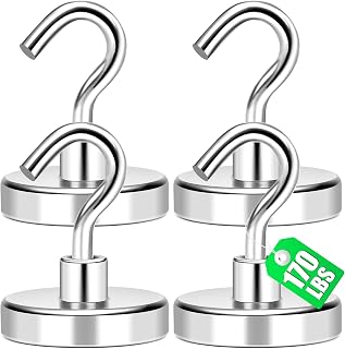 MIKEDE Magnetic Hooks, Cruise Essentials 170Lbs Strong Magnet Hook, Silver | Cruise Essentials Neodymium Heavy Duty Magnets with Hooks for Hanging Magnetic Hanger for Fridge Toolbox Storage, 4 Pack