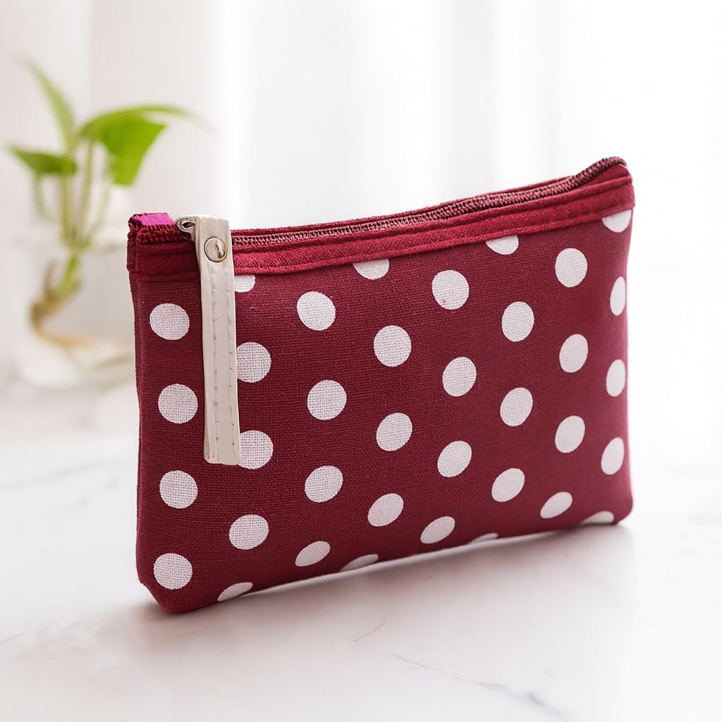 Zippered storage pouch Classic polka dot fabric organizer Everyday storage, red