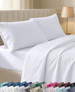 California Design Den Softest 100% Cotton Sheets, Full Size Sheet Sets, 4 Pc Set, 400 Thread Count Sateen Bedding, Deep Pocket Sheets, Cooling Sheets, Full Size Sheets, Breathable Bed Set (White)