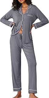 Ekouaer Women's Pajamas Long Sleeve Sleepwear Soft Pajamas Top and Bottom US XS-XXL