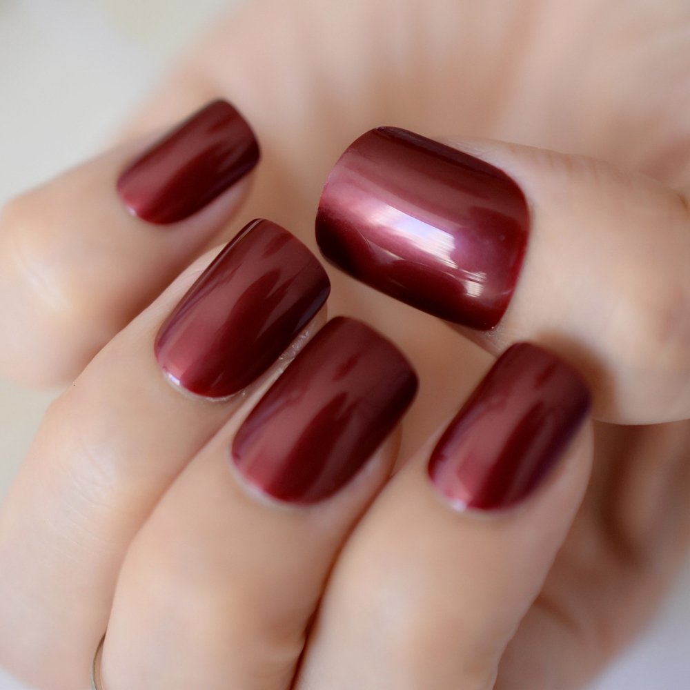 Shiny Shiny Red Push Nails Medium Square False Nail Acrylic Fake Nail Art Tips M