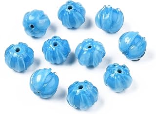 40pcs Handmade Flower Lampwork Beads 3D Floral Plum Blossom Glass Loose Spacer Beads 12mm for DIY Friendship Bracelet Earring Necklace Jewelry Making, Deep Sky Blue