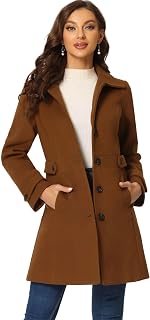 Allegra K Women's Winter Classic Overcoat Pockets Single Breasted Pea Coat